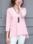 Casual Round Neck High-Low Plain Long Sleeve T-Shirt With Necklace