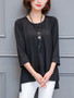 Casual Round Neck High-Low Plain Long Sleeve T-Shirt With Necklace