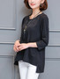 Casual Round Neck High-Low Plain Long Sleeve T-Shirt With Necklace