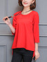 Casual Round Neck High-Low Plain Long Sleeve T-Shirt With Necklace