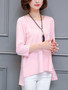 Casual Round Neck High-Low Plain Long Sleeve T-Shirt With Necklace