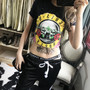 Casual Graffiti Printing Hollow Holes Punk Hippie Short Sleeves T-shirt