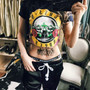 Casual Graffiti Printing Hollow Holes Punk Hippie Short Sleeves T-shirt