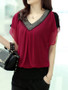 Casual Short Sleeve V-Neck Beading Chiffon Blouse