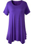 Casual Longline Asymmetric Hem Plain Round Neck Short Sleeve T-Shirt