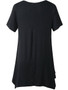 Casual Longline Asymmetric Hem Plain Round Neck Short Sleeve T-Shirt