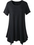 Casual Longline Asymmetric Hem Plain Round Neck Short Sleeve T-Shirt