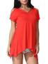 Casual Open Shoulder Asymmetric Hem Plain Short Sleeve T-Shirt