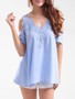 Casual Open Shoulder Decorative Lace Plain Short Sleeve T-Shirt