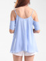 Casual Open Shoulder Decorative Lace Plain Short Sleeve T-Shirt