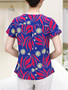 Casual Round Neck Decorative Button Printed Short Sleeve T-Shirt