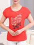 Casual Round Neck Flower Printed Short Sleeve T-Shirt