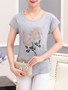 Casual Round Neck Flower Printed Short Sleeve T-Shirt