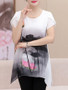 Casual Asymmetric Hem Printed Petal Short Sleeve T-Shirt