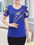 Casual Rhinestone Printed Round Neck Short Sleeve T-Shirt