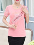 Casual Rhinestone Printed Round Neck Short Sleeve T-Shirt