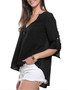 Casual Loose Split Neck Plain Roll-Up Long Sleeve T-Shirt