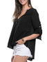 Casual Loose Split Neck Plain Roll-Up Long Sleeve T-Shirt