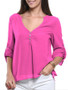 Casual Loose Split Neck Plain Roll-Up Long Sleeve T-Shirt