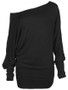 Casual One Shoulder Plain Batwing Long Sleeve T-Shirt