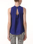 Casual Band Collar Back Hole Plain Chiffon Sleeveless T-Shirt