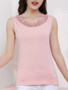 Casual Decorative Lace Hollow Out Plain Sleeveless T-Shirt