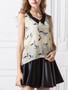 Casual Doll Collar Bird Printed Chiffon Sleeveless T-Shirt