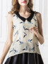 Casual Doll Collar Bird Printed Chiffon Sleeveless T-Shirt