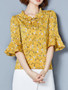 Casual Bowknot Floral Printed Bell Sleeve Blouse