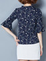 Casual Bowknot Floral Printed Bell Sleeve Blouse