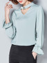 Casual Band Collar Cutout Plain Blouse