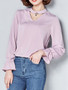 Casual Band Collar Cutout Plain Blouse