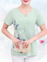 Casual Split Neck Printed Short Sleeve T-Shirt