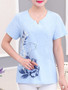 Casual Split Neck Printed Short Sleeve T-Shirt