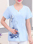 Casual Split Neck Printed Short Sleeve T-Shirt