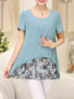 Casual Round Neck Printed Chiffon Short Sleeve T-Shirt