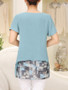 Casual Round Neck Printed Chiffon Short Sleeve T-Shirt