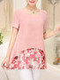 Casual Round Neck Printed Chiffon Short Sleeve T-Shirt