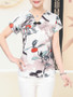 Casual V-Neck Graceful Printed Short Sleeve T-Shirt