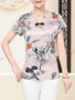 Casual V-Neck Graceful Printed Short Sleeve T-Shirt