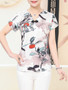 Casual V-Neck Graceful Printed Short Sleeve T-Shirt