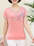 Casual Round Neck Contrast Trim Printed Short Sleeve T-Shirt