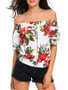 Casual Off Shoulder Floral Printed Short Sleeve T-Shirt