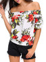 Casual Off Shoulder Floral Printed Short Sleeve T-Shirt