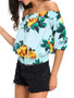 Casual Off Shoulder Floral Printed Short Sleeve T-Shirt