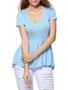 Casual Deep V-Neck Ruffled Hem Plain Short Sleeve T-Shirt