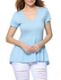 Casual Deep V-Neck Ruffled Hem Plain Short Sleeve T-Shirt