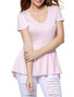 Casual Deep V-Neck Ruffled Hem Plain Short Sleeve T-Shirt