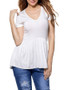 Casual Deep V-Neck Ruffled Hem Plain Short Sleeve T-Shirt