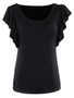 Casual Round Neck Plain Ruffled Short Sleeve T-Shirt